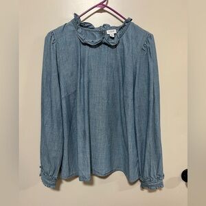 J Crew Factory Chambray Ruffle Top Size XL